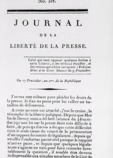 Couverture de Journal de la liberté de la presse, publié le 03 septembre 1794
