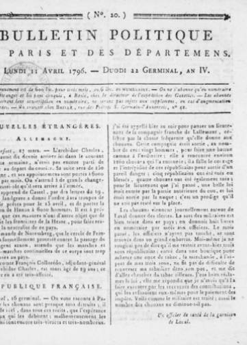 Couverture de Bulletin de Paris et des départemens, publié le 23 mars 1796