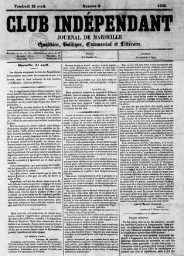 Couverture de Club indépendant, publié le 19 avril 1848