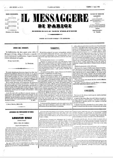 Couverture de Messaggere di Parigi, publié le 07 octobre 1856