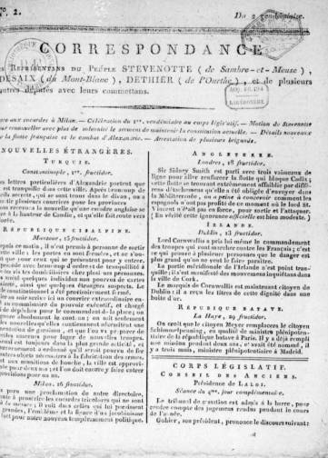 Couverture de Corr. des représentans du peuple, publié le 22 septembre 1798