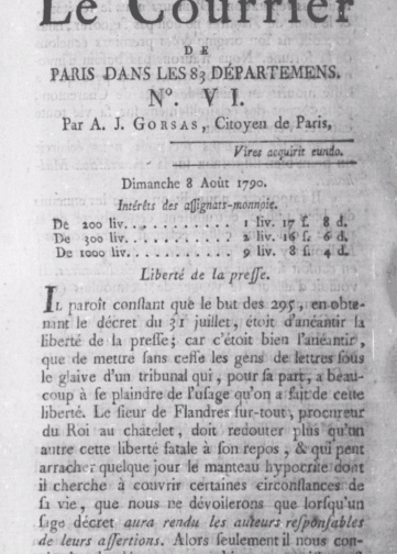 Le Courrier de Paris dans les 83 départements (1790-1791)