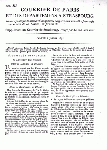 Couverture de Courrier de Paris, publié le 02 janvier 1792