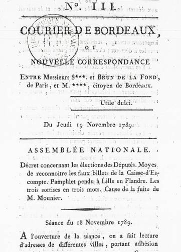 Couverture de Courrier de Bordeaux, publié le 17 novembre 1789