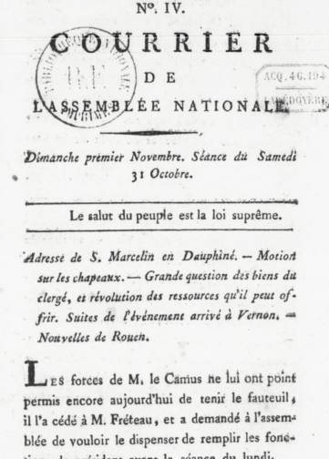 Couverture de Courrier de l'Assemblée nationale, publié le 28 octobre 1789