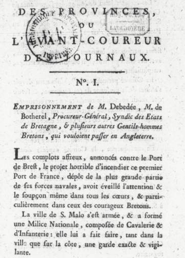 Couverture de Courrier des provinces, publié le 01 janvier 1789
