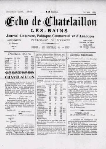 Couverture de L'Écho de Châtelaillon-les-Bains, publié le 10 juillet 1892