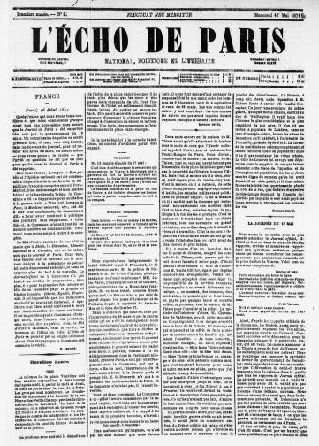Couverture de Écho de Paris (1871), publié le 17 mai 1871