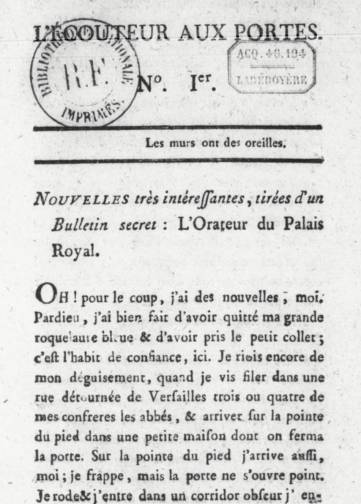 Couverture de Écouteur aux portes, publié le 01 janvier 1789