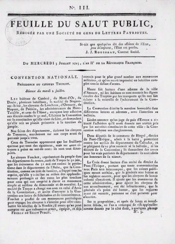 Couverture de Feuille du salut public, publié le 01 juillet 1793