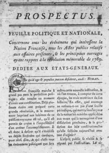 Couverture de Feuille politique et nationale, publié le 01 janvier 1789