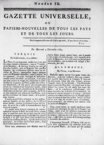 Couverture de Gazette universelle, publié le 01 décembre 1789