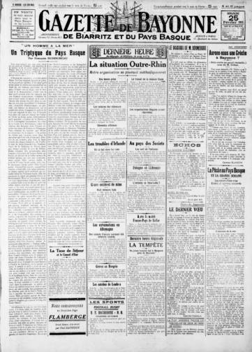 Couverture de Gazette de Bayonne, publié le 18 février 1923
