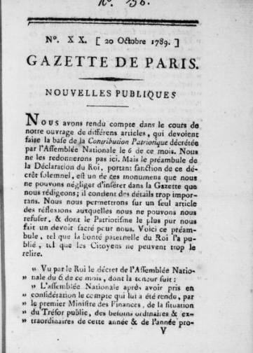 Couverture de Gazette de Paris, publié le 03 octobre 1789