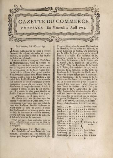 Couverture de Gazette du commerce, publié le 01 janvier 1763