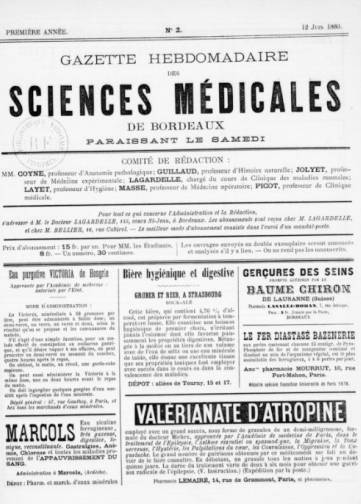 Couverture de Gazette des sciences médicales de Bordeaux, publié le 05 juin 1880