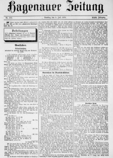 Couverture de Hagenauer Zeitung, publié le 01 juillet 1899