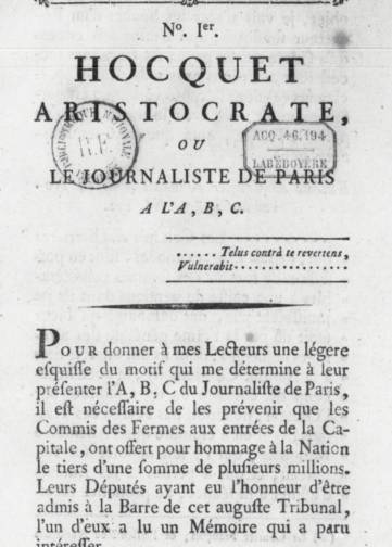 Couverture de Hocquet aristocrate, publié le 01 janvier 1789