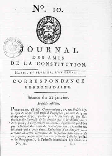 Couverture de Journal des Amis de la Constitution, publié le 30 novembre 1790