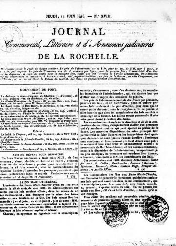 Couverture de Journal de La Rochelle, publié le 21 février 1828
