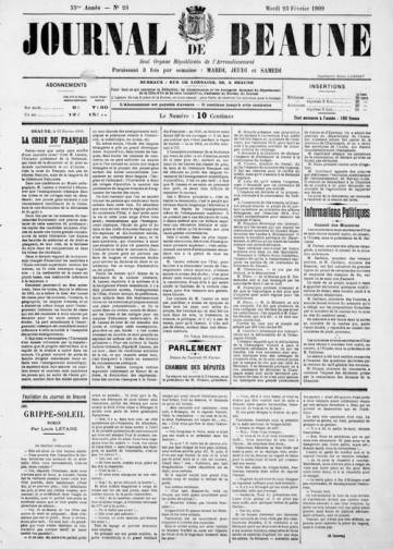 Couverture de Journal de Beaune, publié le 02 janvier 1894