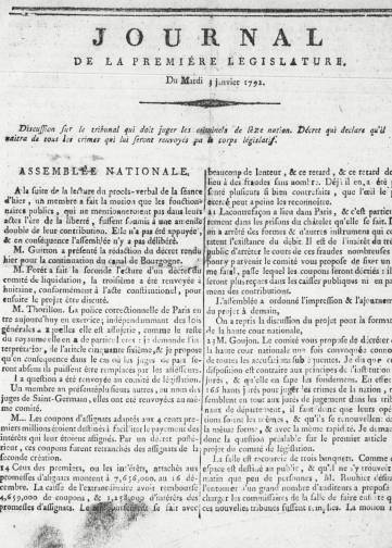 Couverture de Journal de la première législature, publié le 01 janvier 1792