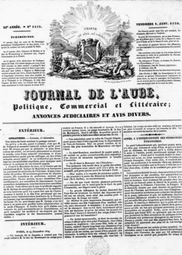 Couverture de Journal de l'Aube, publié le 01 janvier 1830