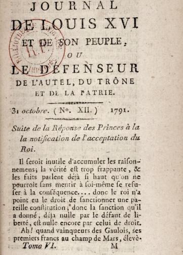 Couverture de Journal de Louis XVI et de son peuple, publié le 31 octobre 1791