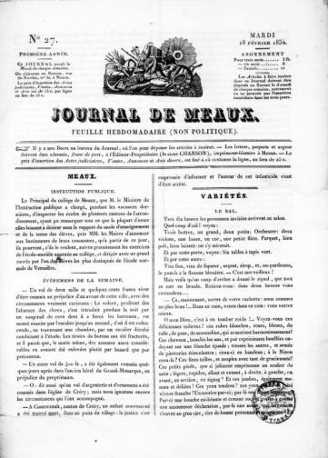 Couverture de Journal de Meaux, publié le 10 décembre 1833