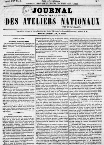 Couverture de Journal des ateliers nationaux, publié le 22 juin 1848