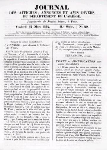 Journal des affiches, annonces et avis divers du département de l'Ariège (1830-1845)