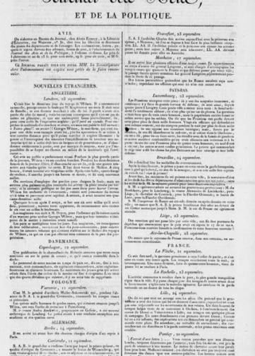 Couverture de Journal des arts et de la politique, publié le 10 septembre 1815