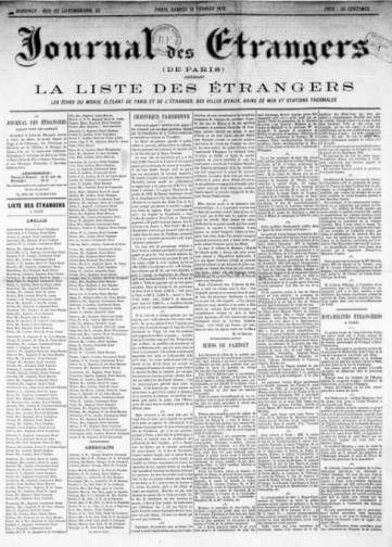 Couverture de Journal des étrangers de Paris, publié le 15 février 1879