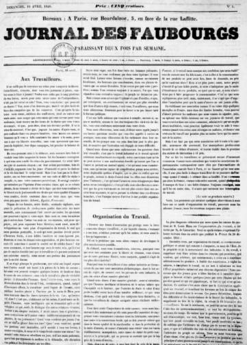 Couverture de Journal des faubourgs, publié le 16 avril 1848