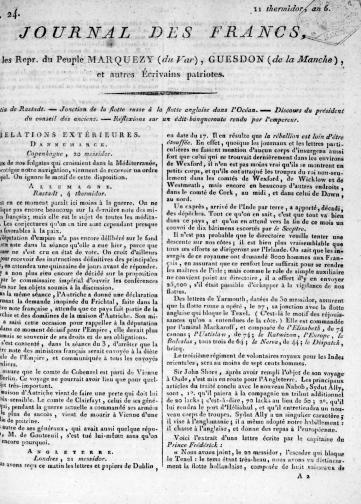 Couverture de Journal des Francs, publié le 06 juillet 1798