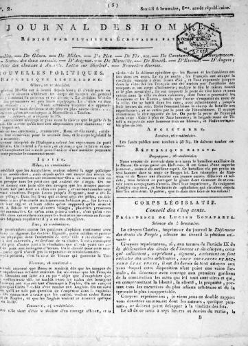 Couverture de Journal des hommes, publié le 27 octobre 1799