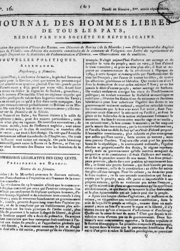 Couverture de Journal des hommes libres de tous les pays, publié le 30 novembre 1799