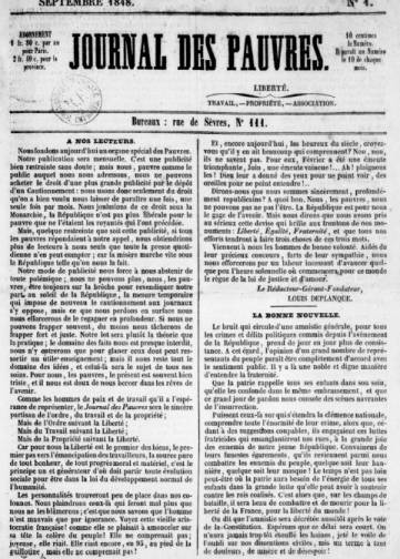 Couverture de Journal des pauvres, publié le 01 septembre 1848