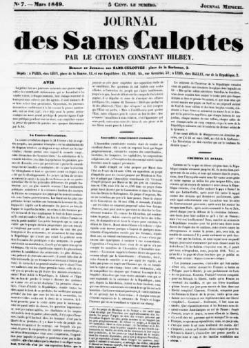 Couverture de Journal des sans-culottes, publié le 28 mai 1848