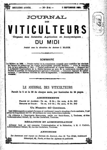 Couverture de Journal des viticulteurs, publié le 20 avril 1883