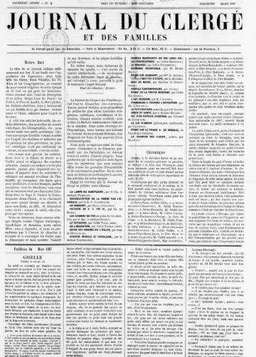 Couverture de Journal du clergé et des familles, publié le 01 mars 1867