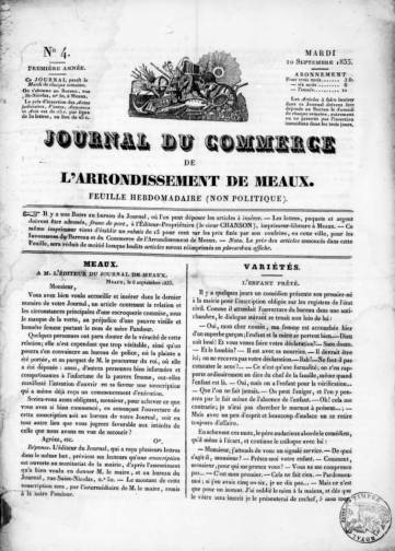 Couverture de Journal du commerce de Meaux, publié le 20 août 1833