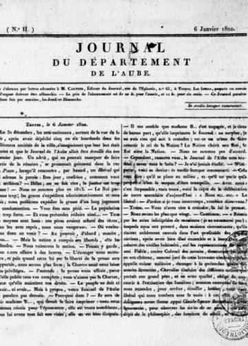 Couverture de Journal du département de l'Aube, publié le 01 janvier 1820