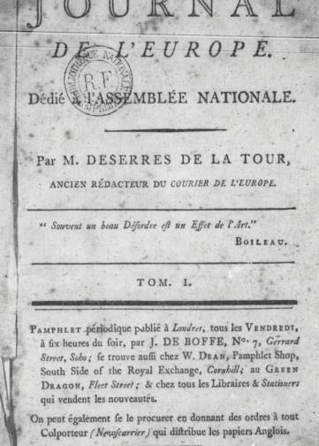 Couverture de Journal de l’Europe, publié le 01 janvier 1789