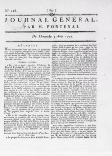 Couverture de Journal général de l’Abbé Fontenai, publié le 01 février 1791