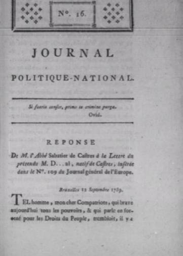 Couverture de Journal politique-national, publié le 12 juillet 1789