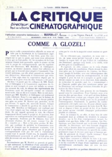 La Critique cinématographique (1926-1938)