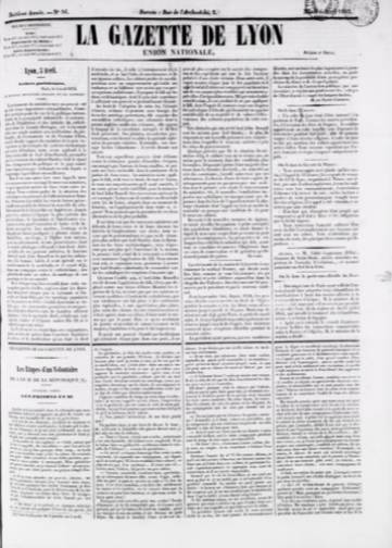 Couverture de Gazette de Lyon, publié le 05 avril 1845