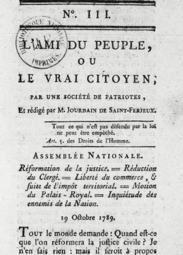 Couverture de Ami du peuple, ou le Vrai citoyen, publié le 01 janvier 1789