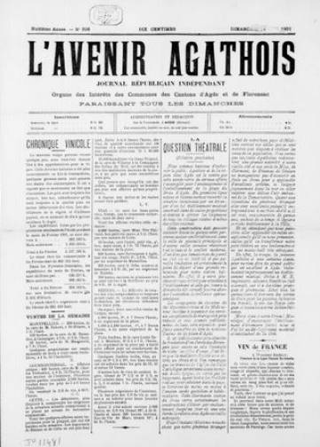 Couverture de L'Avenir agathois (1894-1944), publié le 18 février 1894